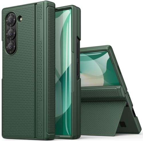 for  Galaxy Z Fold 6 Case Slim with Kickstand & Tempered Screen Protector & Hinge Protection, 360° Full Body Shockproof Protective Phone Case