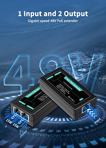1 In 2 Out Gigabit Poe Extender, 2 Port Poe Repeater 100 Meters(328 Ft),Ieee 802.3Af/At Power Over Ethernet Poe Splitter To 2 Poe Devices Like Ip Cameras, Ip Phone, Wireless Ap