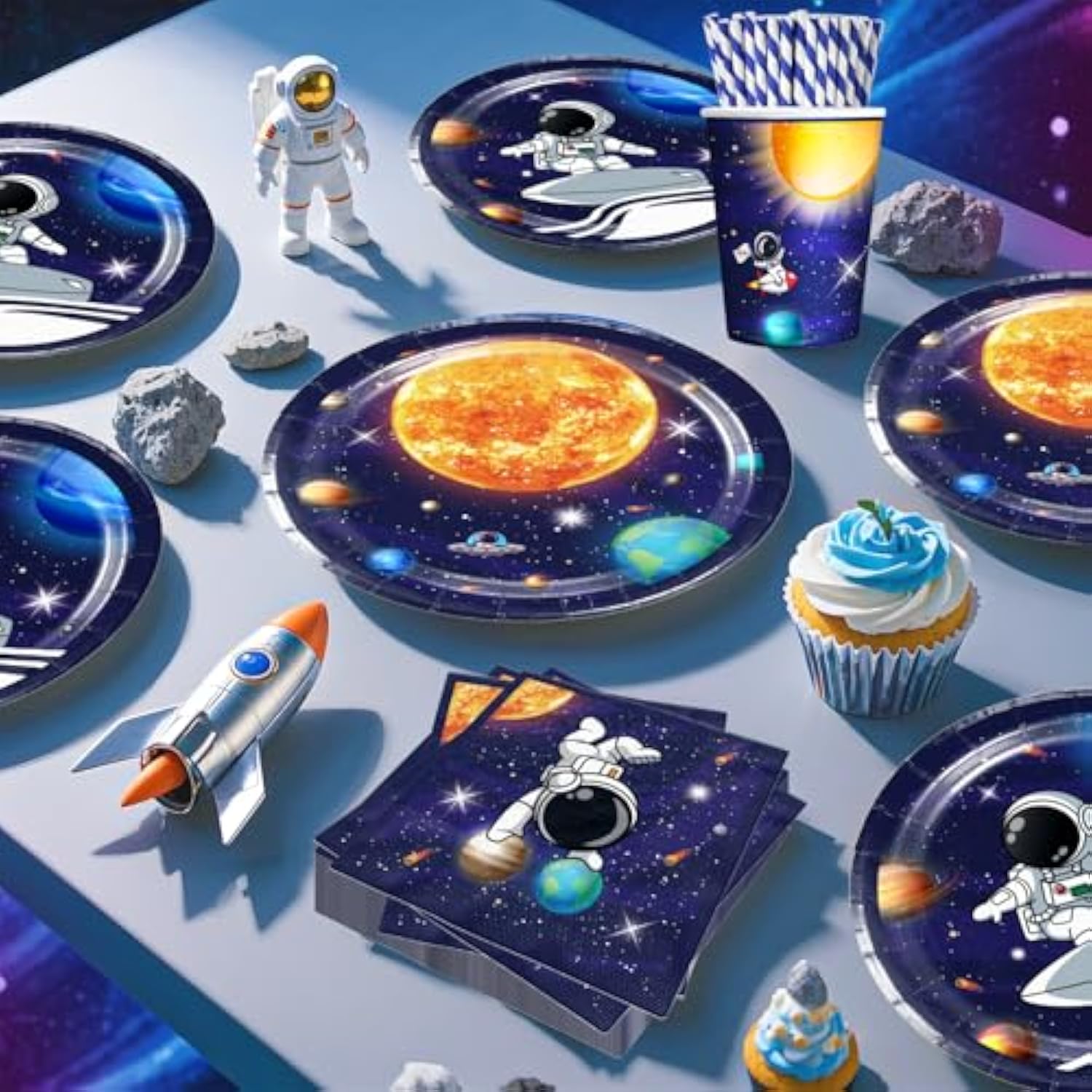 296Pcs Space Birthday Decorations, All-In-1 Party Pack, 25 Serves Disposable Tableware Set, Includes Balloon Boxes, Backdrop Tablecloth For Outer Astronaut Birthday Decorations