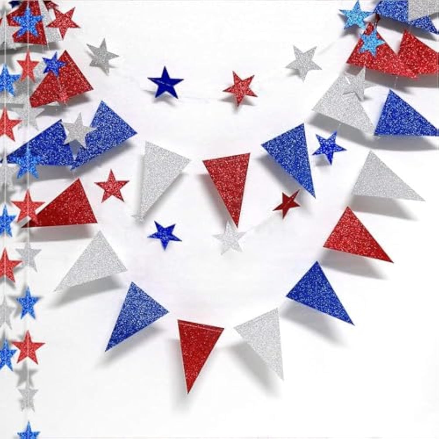 4Th Of July Patriotic Decorations Set Glitter Star Streamers Pennant Bunting Banner Red White Blue Garland For Independence Day Veterans Labor Day Decor Holiday Memorial Day Party Supplies