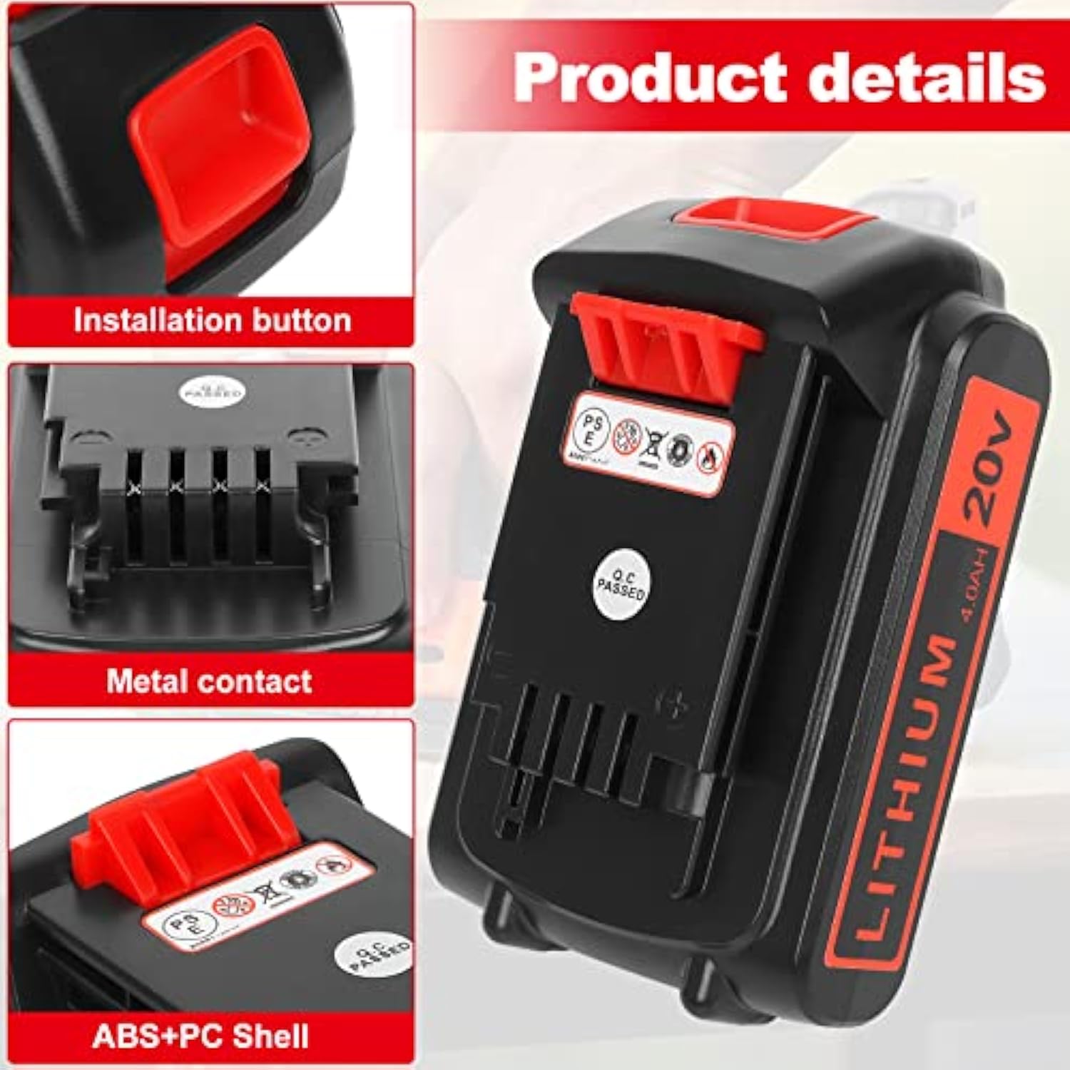 20V 4Ah Replacement Lithium Battery 2-Pack for Black and Decker Cordless Tools