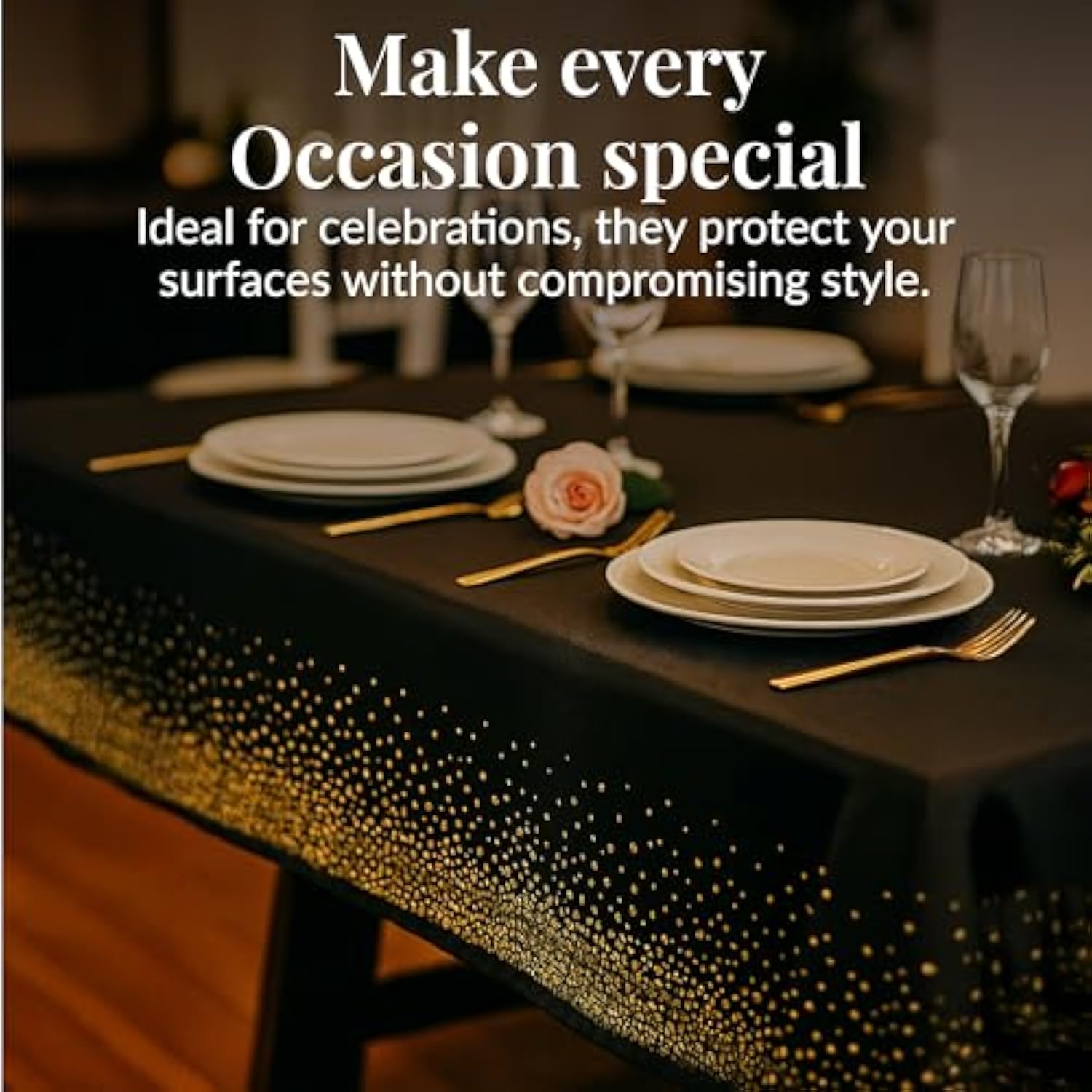 12-Pack Black Gold Dot Disposable Tablecloths 108x54 Inch Waterproof Party