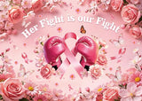 Breast Cancer Awareness Backdrop Pink Ribbon Boxing Gloves Floral Fight Photography Background Women Survivor Charity Walk Party Decor Banner Photo Props(7x5FT)