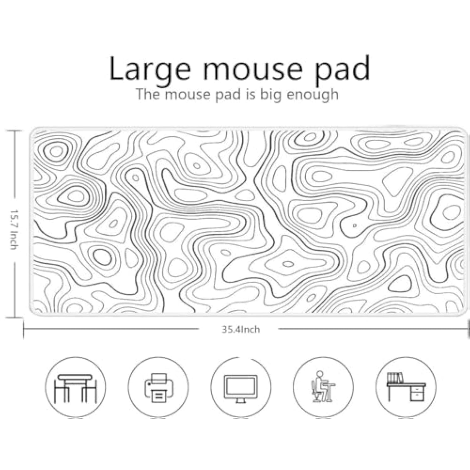 Premium Xxl Gaming Mouse Pad - Unmatched Performance, 35.4X15.8 Inches,White Topographic Contour Design For Gaming And Office
