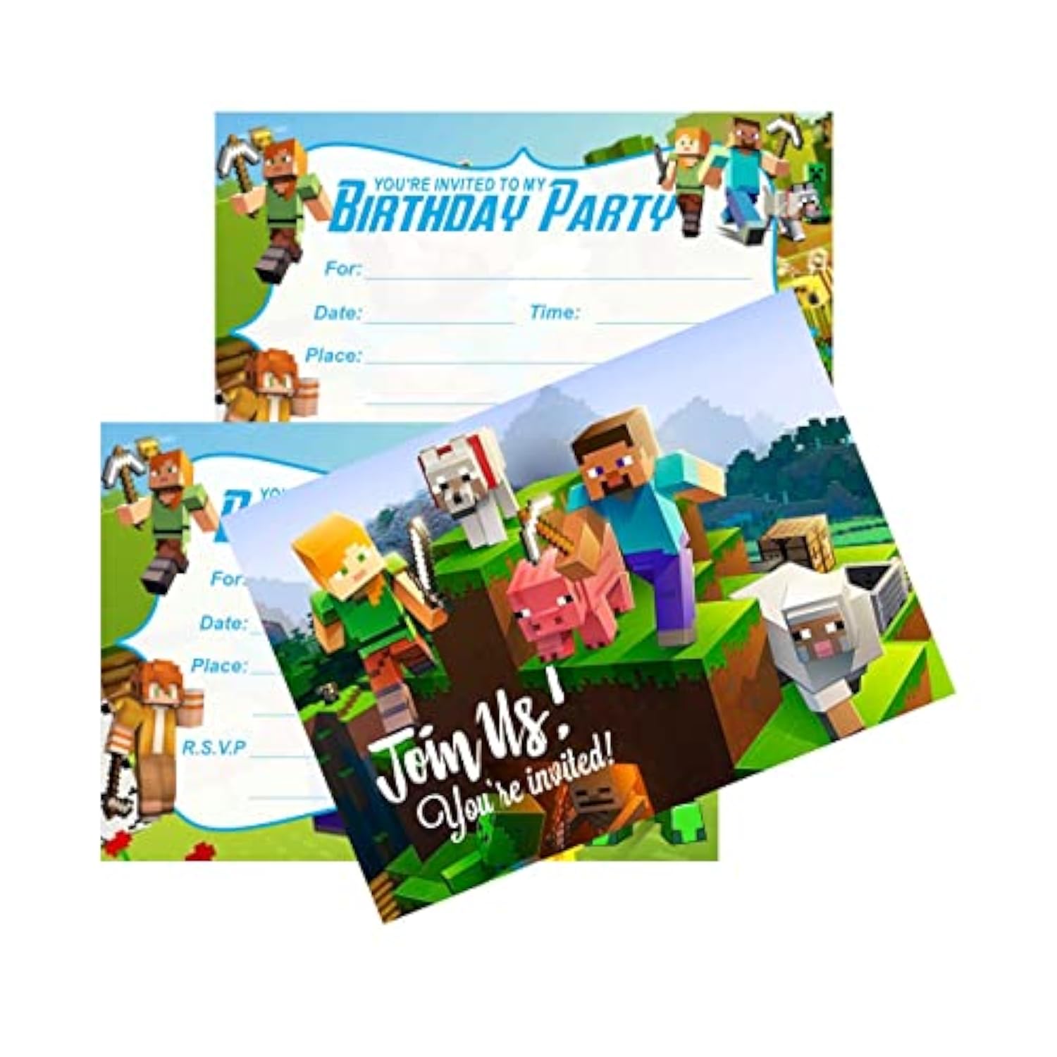 24Pcs Pixel Birthday Invitations,Pixelated Video Game Party Invitations Birthday Party Supplies Decoration (Invitations 5)