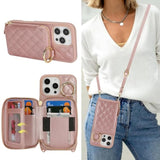 Crossbody Wallet Case For Iphone 16 Pro Max, Pu Leather Zipper Handbag Purse Flip Cover, Kickstand Folio Case With Card Slots Holder Wrist Strap Lanyard 5G 6.9 Inch-Rose Gold
