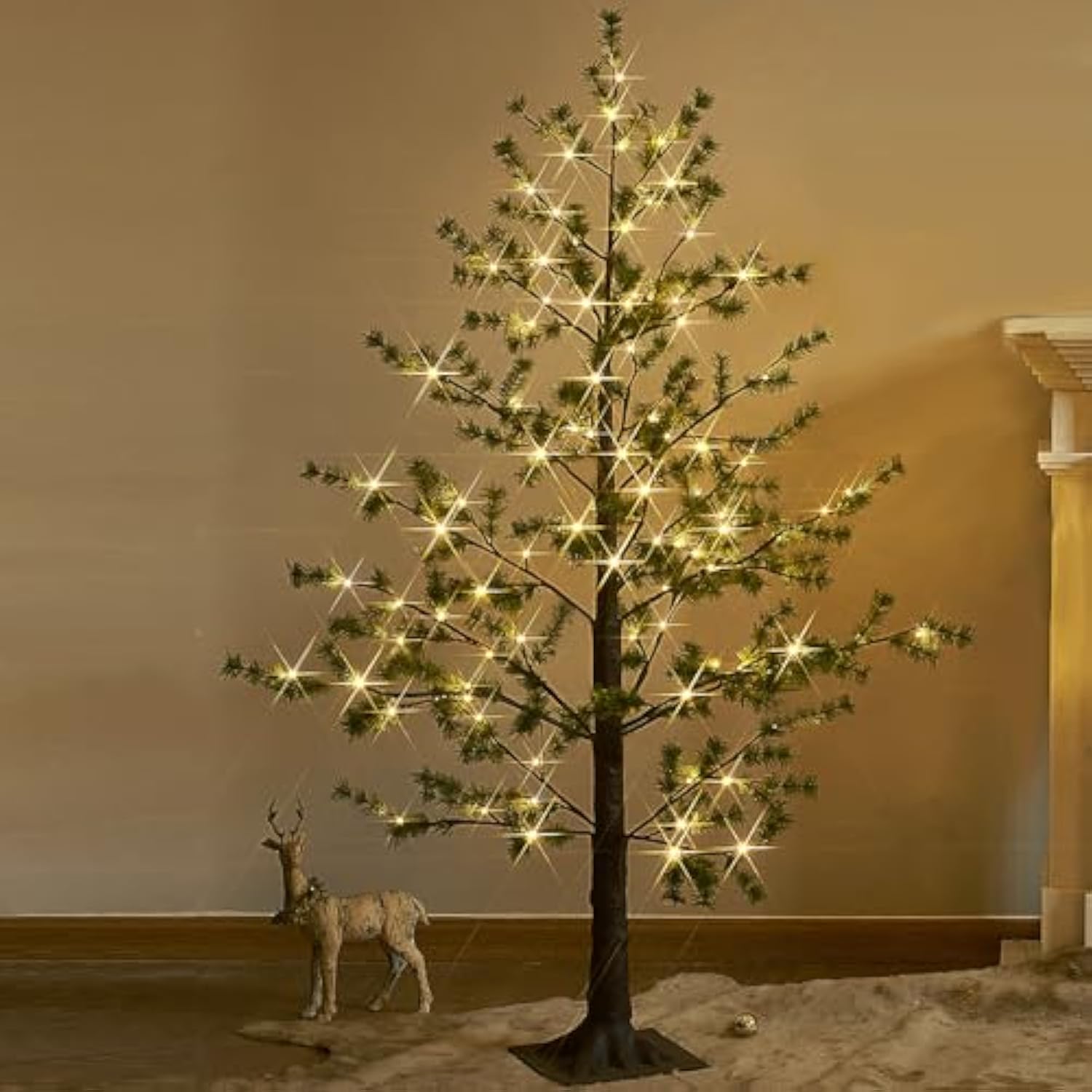 Pre Lit Faux Noway Christmas Pine Tree Lights 6Ft 126 Warm White Led For Indoor Outdoor Home Decoration