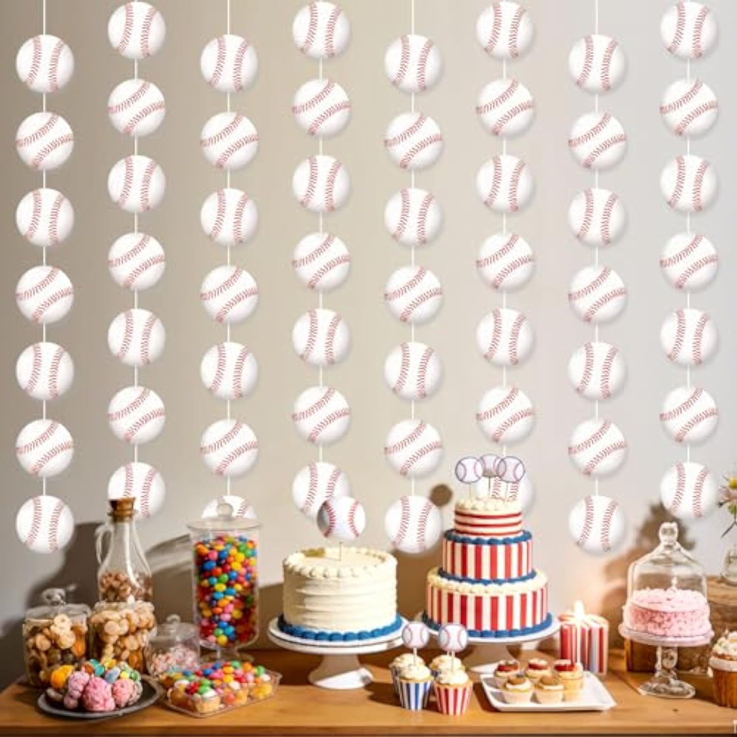 8 Pcs Baseball Garland Banner, Baseball Paper Cutouts Hanging Swirl, Sports Balls Hanging Decorations For Birthday Party Wedding Baby Shower Home Classroom Decor Favors