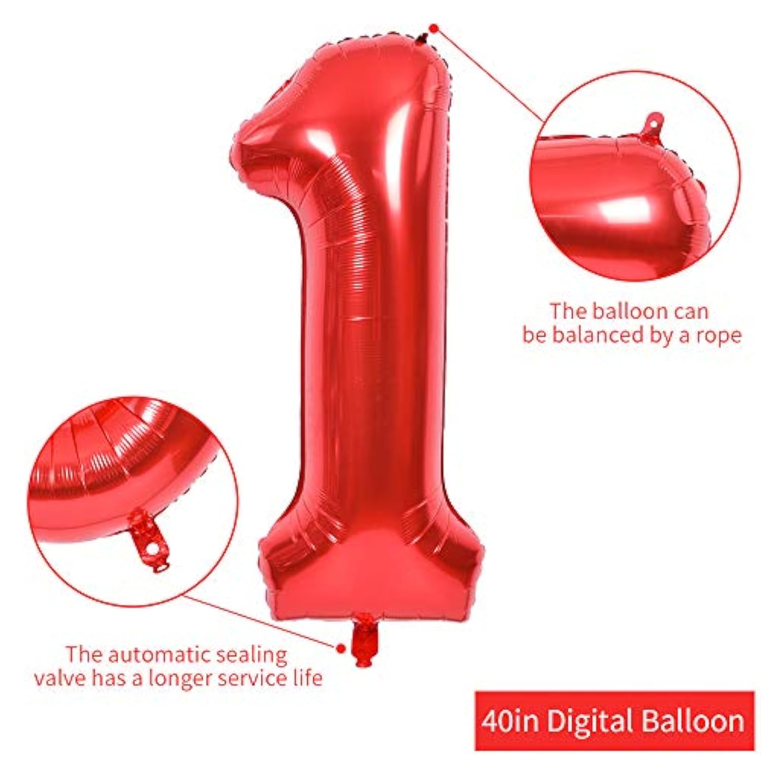 40-Inch Red Number Balloons 0–9 Foil Helium Birthday Party Decorations
