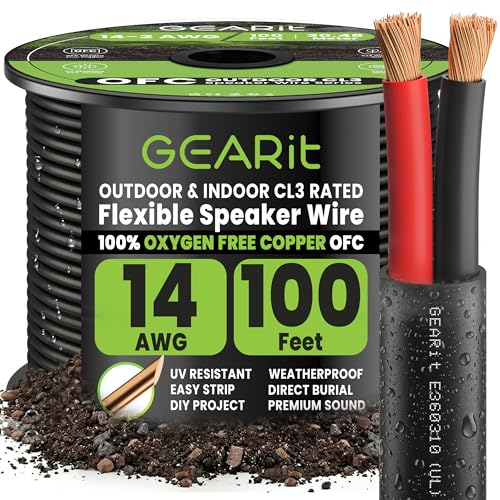 Speaker Wire 14 Gauge 100 ft, UL CL3 Rated 14 Gauge Wire Copper Wire with Polarity Mark, Audio Cable for in-Wall, Home, Car,Outdoor, Garden,