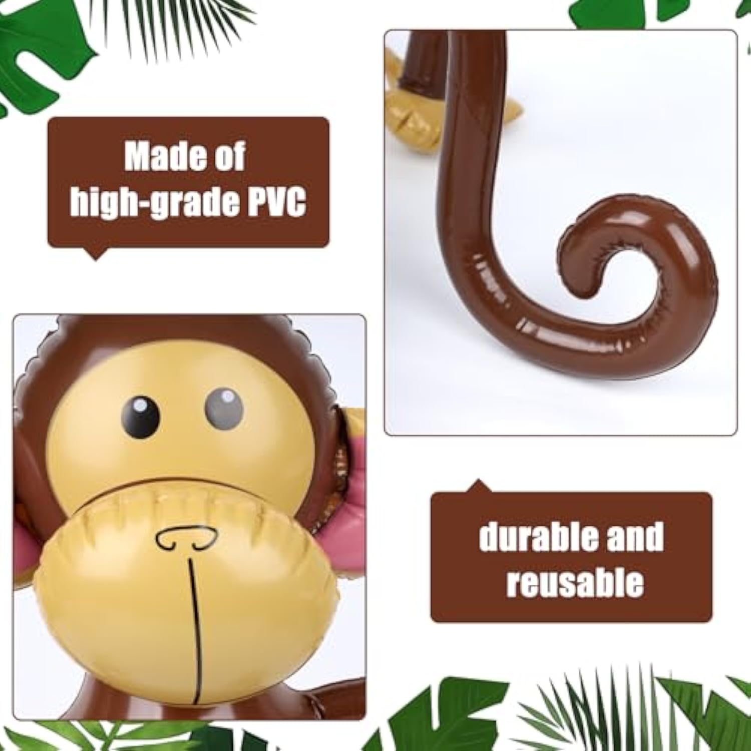 3 Pcs Inflatable Monkeys Jungle Animal Balloons Birthday Baby Shower Party Decor