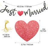 Just Married Glitter Banner for Wedding Reception, Car, Wall Photo Props