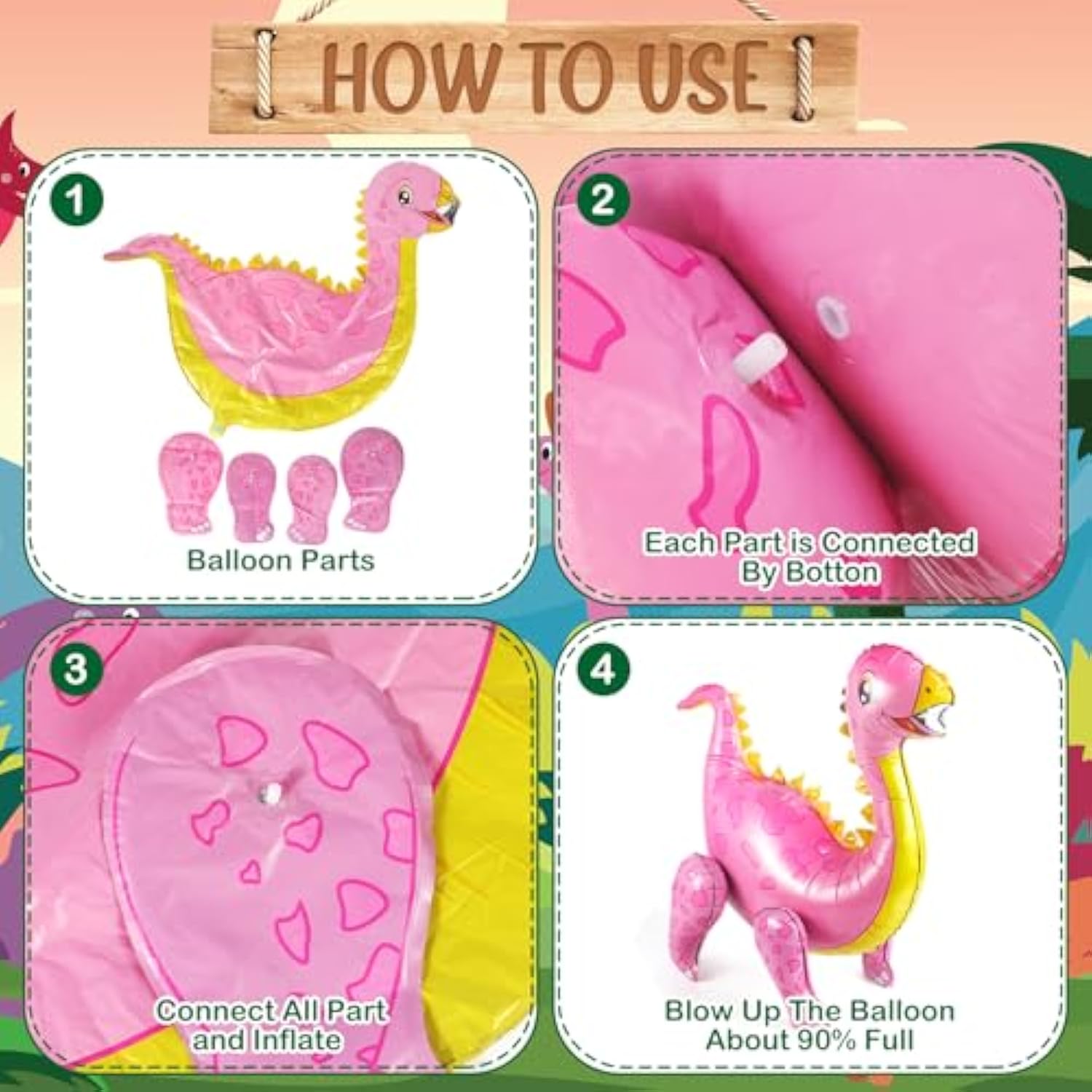 10 Pack Large Dinosaur Balloons For Birthday Party Decor 22-35 In Foil Giant 3D Self Standing Inflatable Blow Up Dinosaur Balloons For Dino Jungle Theme Baby Shower Party Supplies