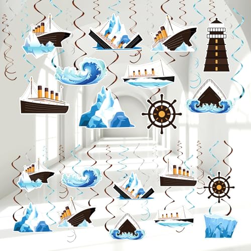 60PCS Nautical Party Supplies Cruise Hanging Swirls Ship Swirls Ocean Cruise Party Swirls Foil Ceiling Streamers for Nautical Cruise Theme Party Decor Ocean Theme Shower Birthday Favors