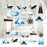 60PCS Nautical Party Supplies Cruise Hanging Swirls Ship Swirls Ocean Cruise Party Swirls Foil Ceiling Streamers for Nautical Cruise Theme Party Decor Ocean Theme Shower Birthday Favors