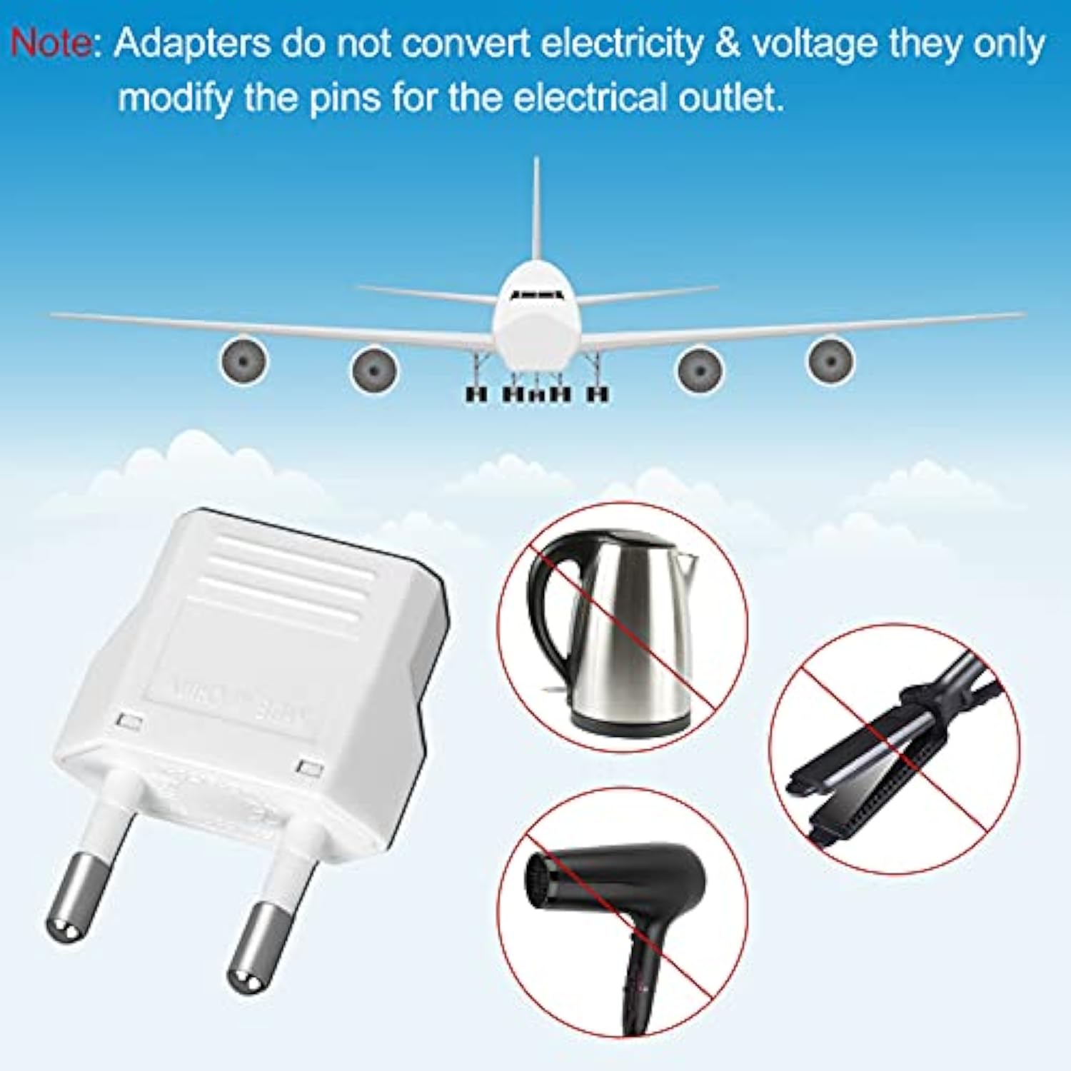 6 Pack Us To Europe Plug Adapter - Type C European Travel Adapter, Wall Plug Power Converter For Europe (White)