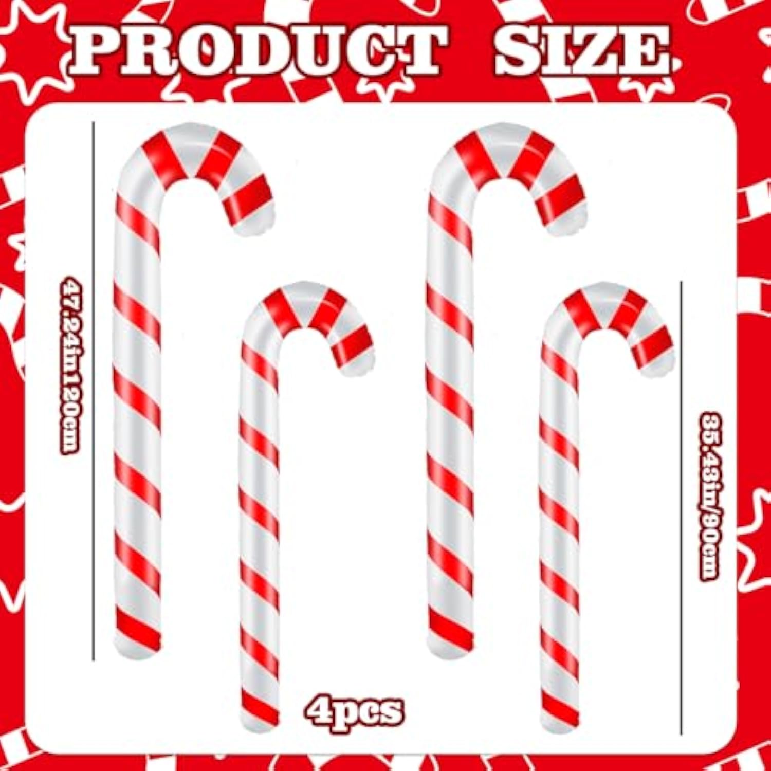 4 Pieces Inflatable Christmas Candy Canes Decorations Set Jumbo Xmas Red White Candy Pvc Balloons Diy Candy Cane Balloons Ornaments For Indoor Outdoor Decor New Year Winter Holiday Supplies