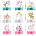 9 Pieces Unicorn Rainbow Honeycomb Centerpiece For Table Decorations Shiny Topper Birthday Party Supplies