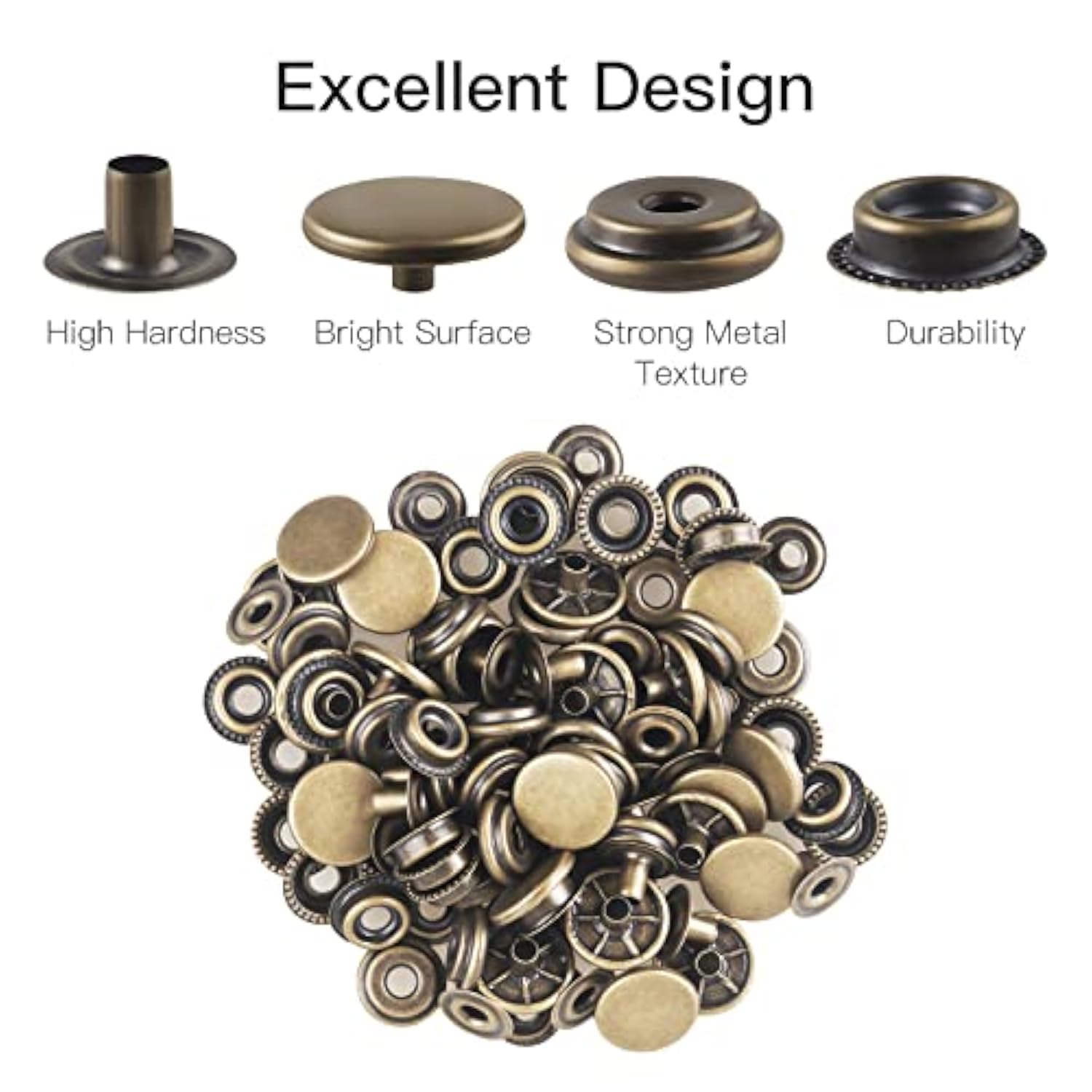 200 Pieces (50 Sets) 15Mm Leather Snap And Fastener Kit 5/8 Inches (15