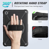 For Samsung Galaxy Tab A9+ / A9 Plus 11'' 2023 (Smx210/X216/X218), Shockproof Hard Duty Case With Screen Protector+360 Rotating Hand Strap&Stand+Shoulder Strap For Tab A9+ Tablet, Black