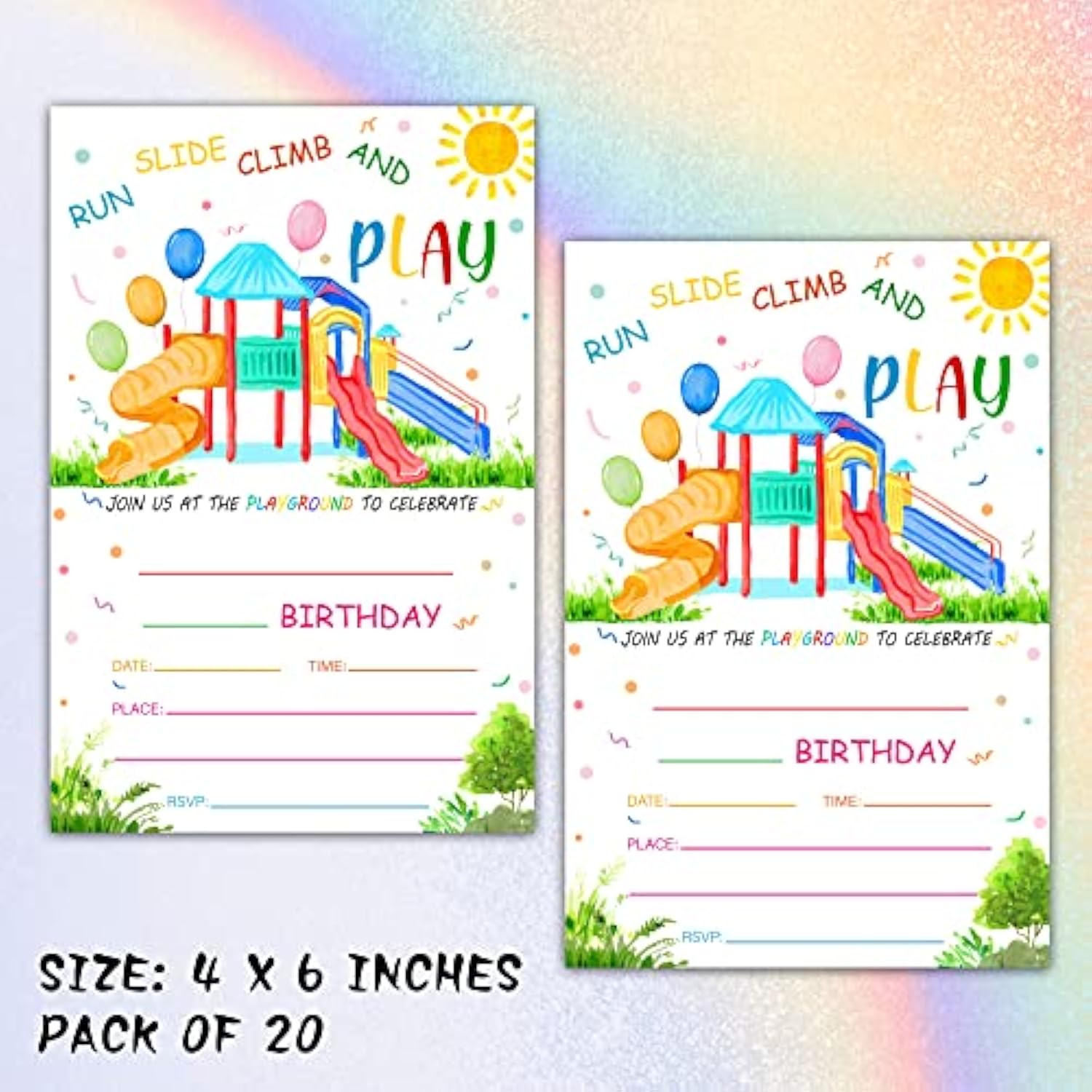 Playground Birthday Invitations With Envelopes - Park Party Invitation Card - Playground Themed Fill-In Invites Cards - Outdoor Party Favors Decorations (20 Pack)-01