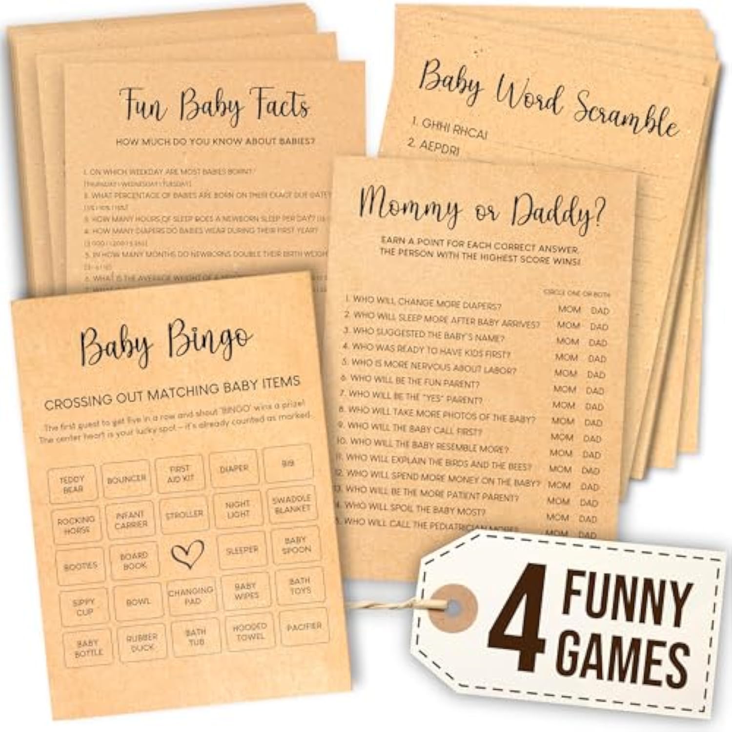 Bingo Baby Shower Games For Girl - Baby Shower Bingo Cards For Guests, Word Scramble Mommy Or Daddy Game, Funny Boys Babies Showers Activities