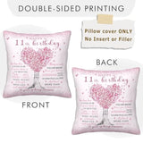 11 Year Old Girl Birthday Gifts Pillow Cover 18X18 Inch - Birthday Gifts For 11 Year Old Girl Pillowcase - 11Th Birthday Decorations For Girls Pillow Cover