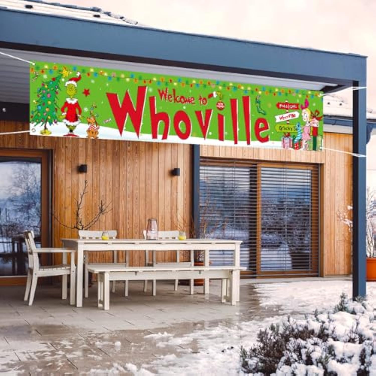 Merry Christmas Fence Banner Green Elf Xmas Winter Holiday Party Decor Yard Porch Sign Decoration Photo Booth Backdrop (Green-A)