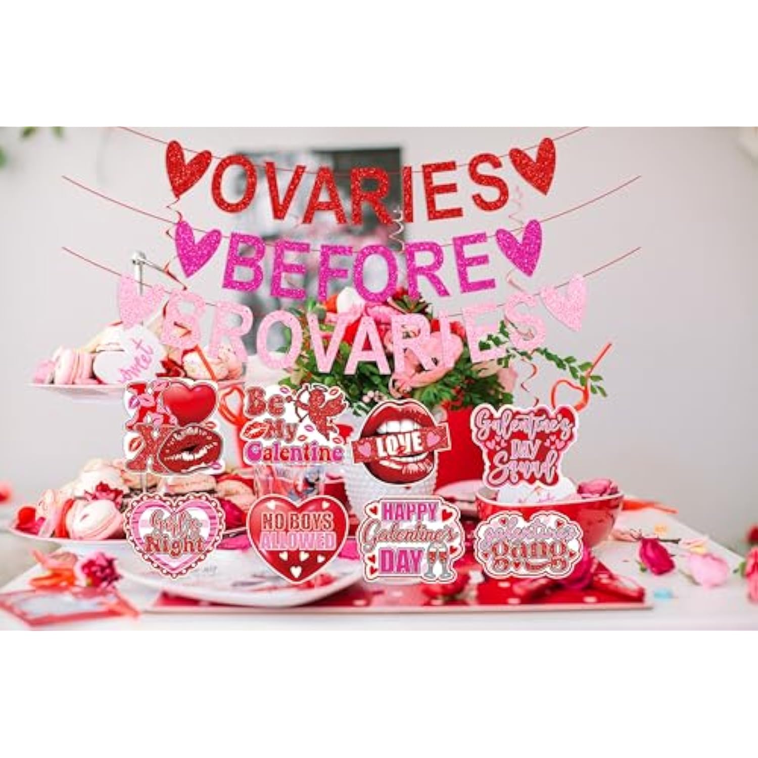Ovaries Before Brovaries Banner, Happy Galentine’S Day Banner, Galenti