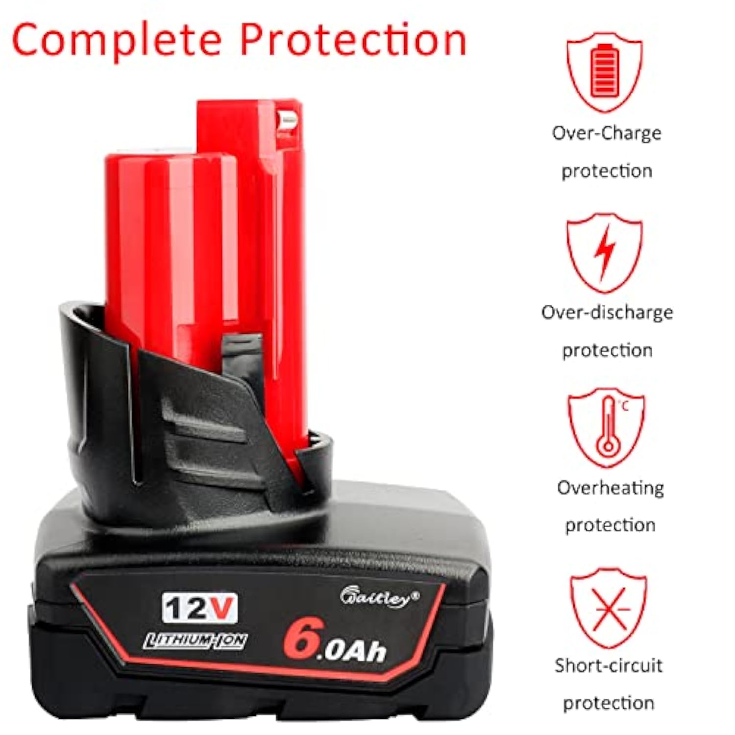 12V 6Ah Replacement Battery Compatible With Milwaukee 6.0Ah Lithium-Ion Battery 48-11-2411 48-11-2440 48-11-2402 Tools