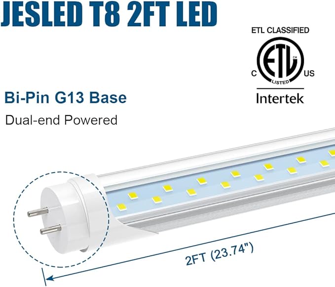 4 Pack 2FT T8 LED Tube Lights 12W 1680LM 6000K Dual End Ballast Bypass F20T12 Replacement