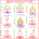 9 Pack Floral Princess Honeycomb Centerpieces Pink And Gold Castle Crown Carriage Party Table Decorations For Princess Theme Party Decorations Supplies
