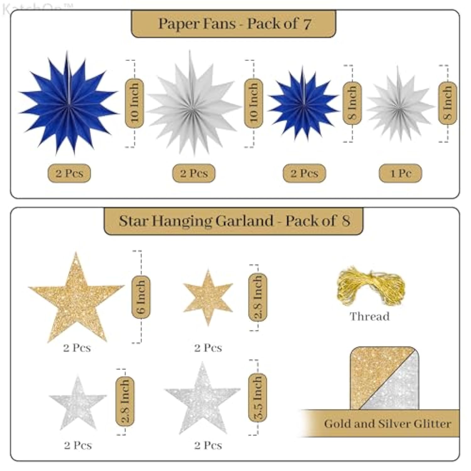 Glitter Happy New Year Banner 17pcs Gold Stars Moon Garland 2026
