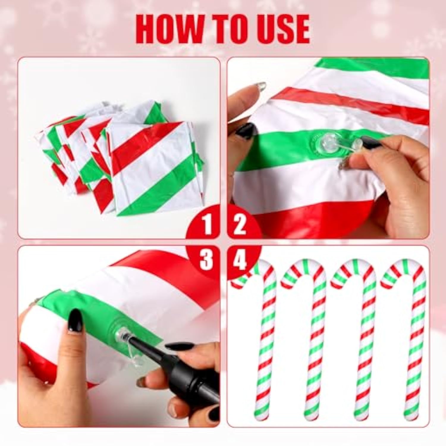 4Pcs Inflatable Candy Canes, 34.6 Inch Christmas Candy Canes Decorations Large Candy Cane Balloons Pool Floats For Indoo