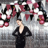 Graduation Decorations Maroon Black 2025/Burgundy Black Graduation Party Decorations/Burgundy Silver Triangle Banners 2Pcs For Maroon Birthday Party Bridal Shower/Wedding