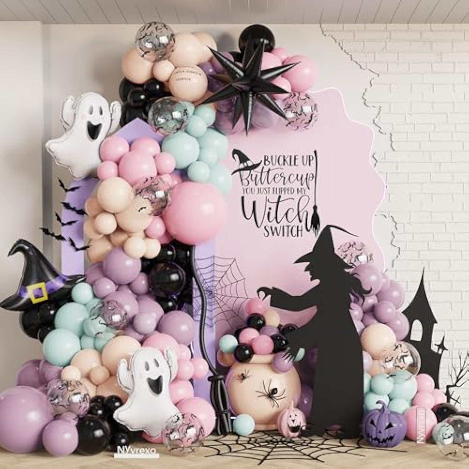 Halloween Balloon Arch Kit: Purple, Green, Pink, Ghost & Witch Foils