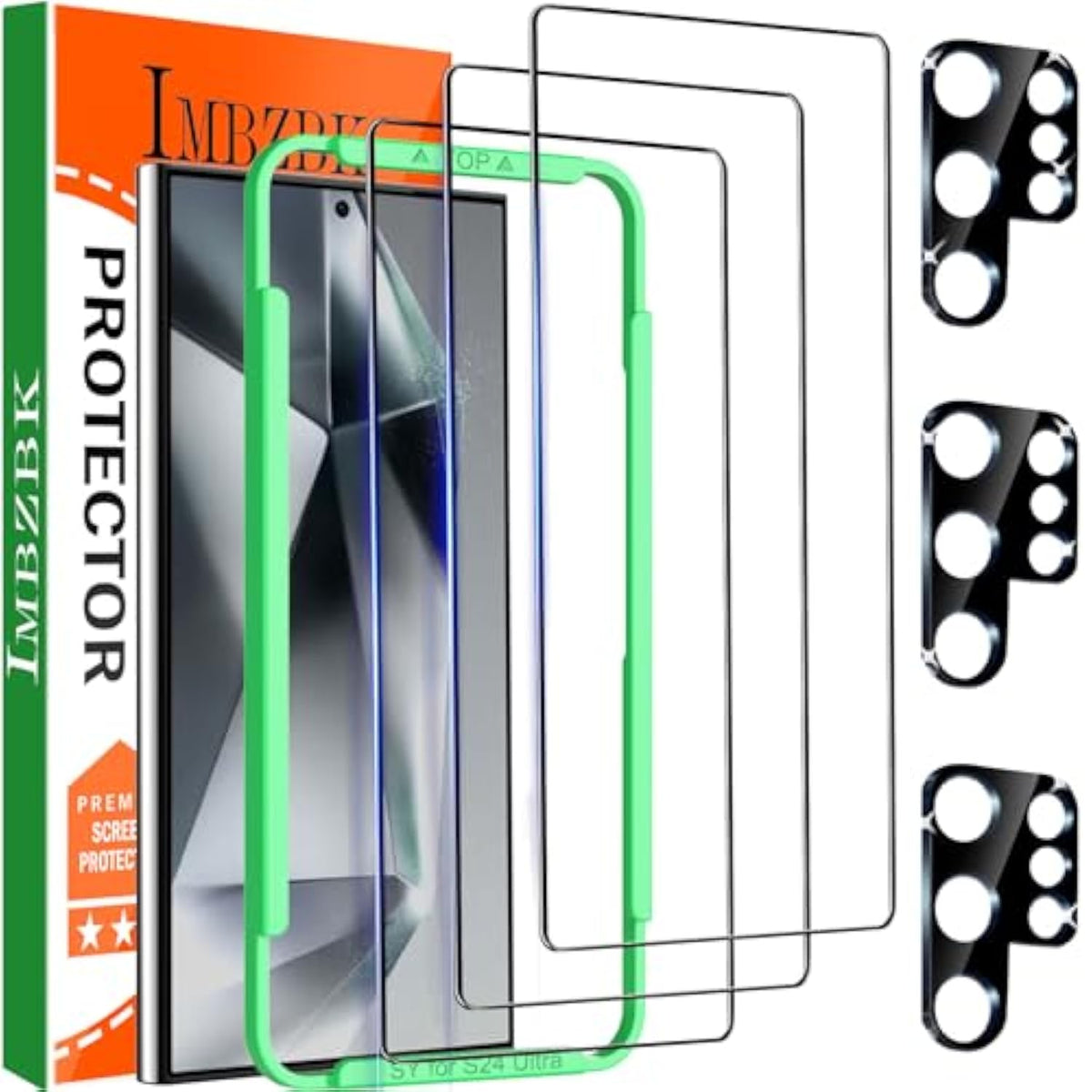 3 Pack Screen Protector For Samsung Galaxy S24 Ultra Tempered Glass 3 Camera Lens Protector Accessories Case Friendly, Support Fingerprint Reader, Full Coverage