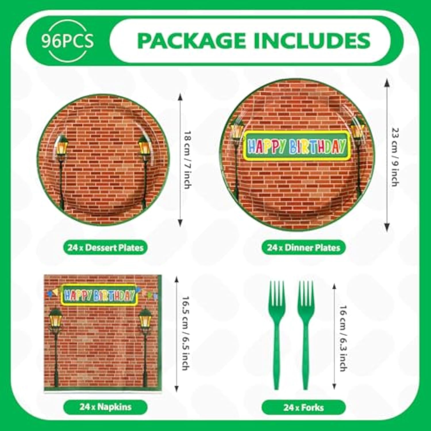 96 Red Brick Wall Street Party Supplies Modern Cartoon Sesame Plates And Napkins Tableware Sets Sesame Birthday Disposable Plate For Kids Birthday Baby Shower Serves 24