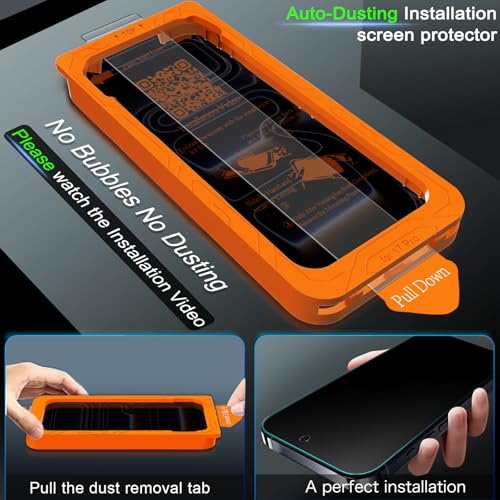 [Auto-Dust Removal] 3 Pack Privacy Screen Protector For Iphone 17 Pro [6.3 Inch] Anti Spy Private Accessories, Case Friendly Film, Military Grade Tempered Glass 3 Camera Lens Protector