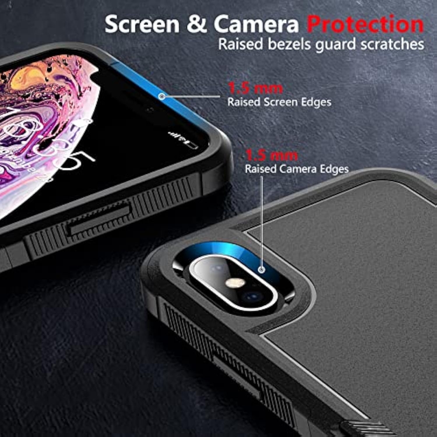 For Iphone Xs Max Case, [10 Ft Grade Drop Protection] [Non-Slip] [2 Pcs Tempered Glass Screen Protector] Shockproof Airbag Cushion Protective Case For Iphone Xs Max 6.5” (Black)