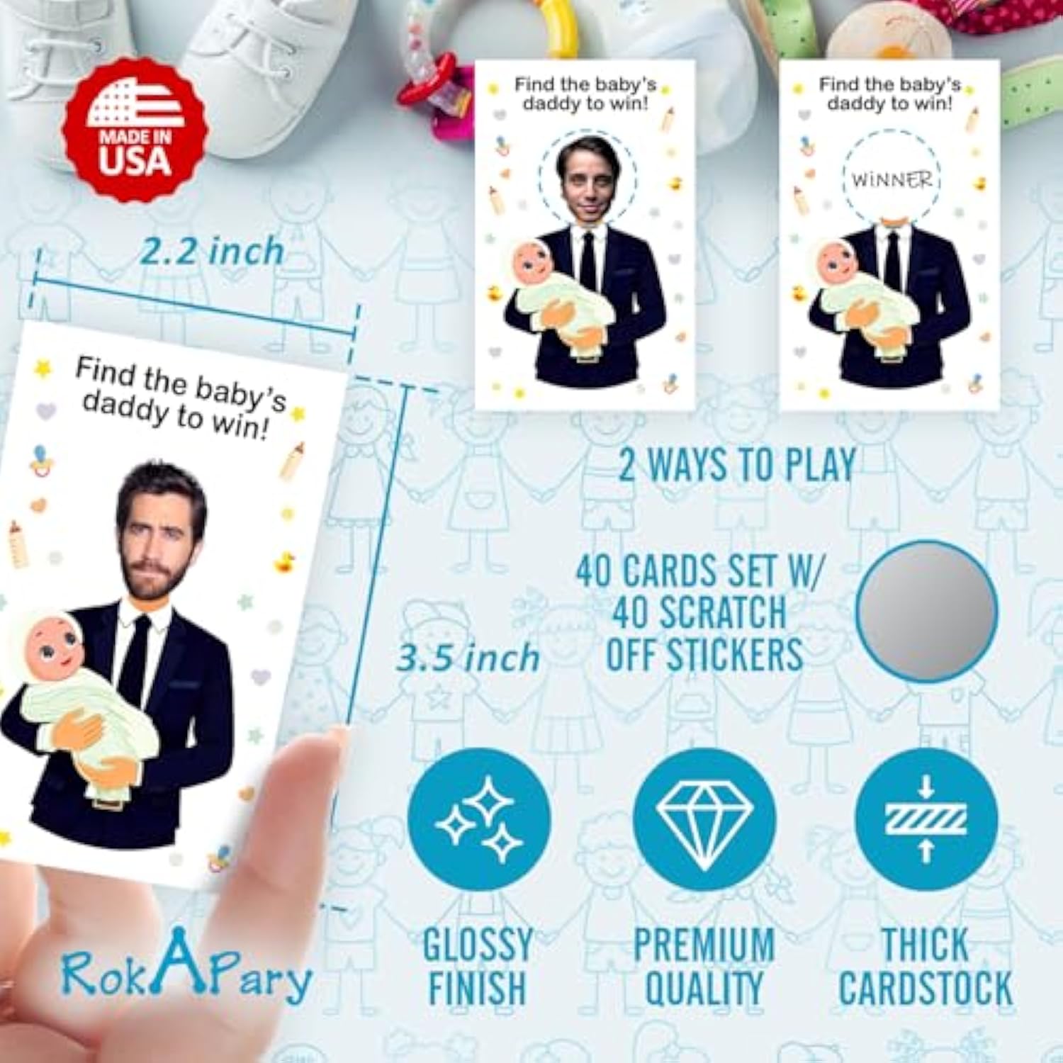 Who Is The Babys Daddy Baby Shower Scratch Off Game, Easy To Play Silly Games, Funny Idea, Ice Breaker Activity. Raffle Cards, Set Of 40 Cards Made In Usa