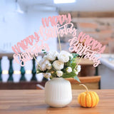 12Pcs Happy Birthday Centerpieces Sticks Double Sided Glitter Birthday Party Decorations Anniversary Table Flower Centerpiece For Celebrating Party Supplies Pink Light Pink