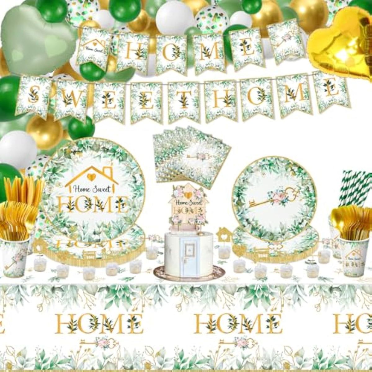 241 Pieces Housewarming Party Decorations - Including House Party Plates, Napkins, Cups, Balloons, Birthday Banner, Cake Topper And Tablecloth For Welcome Home New Home Decoration Supplies