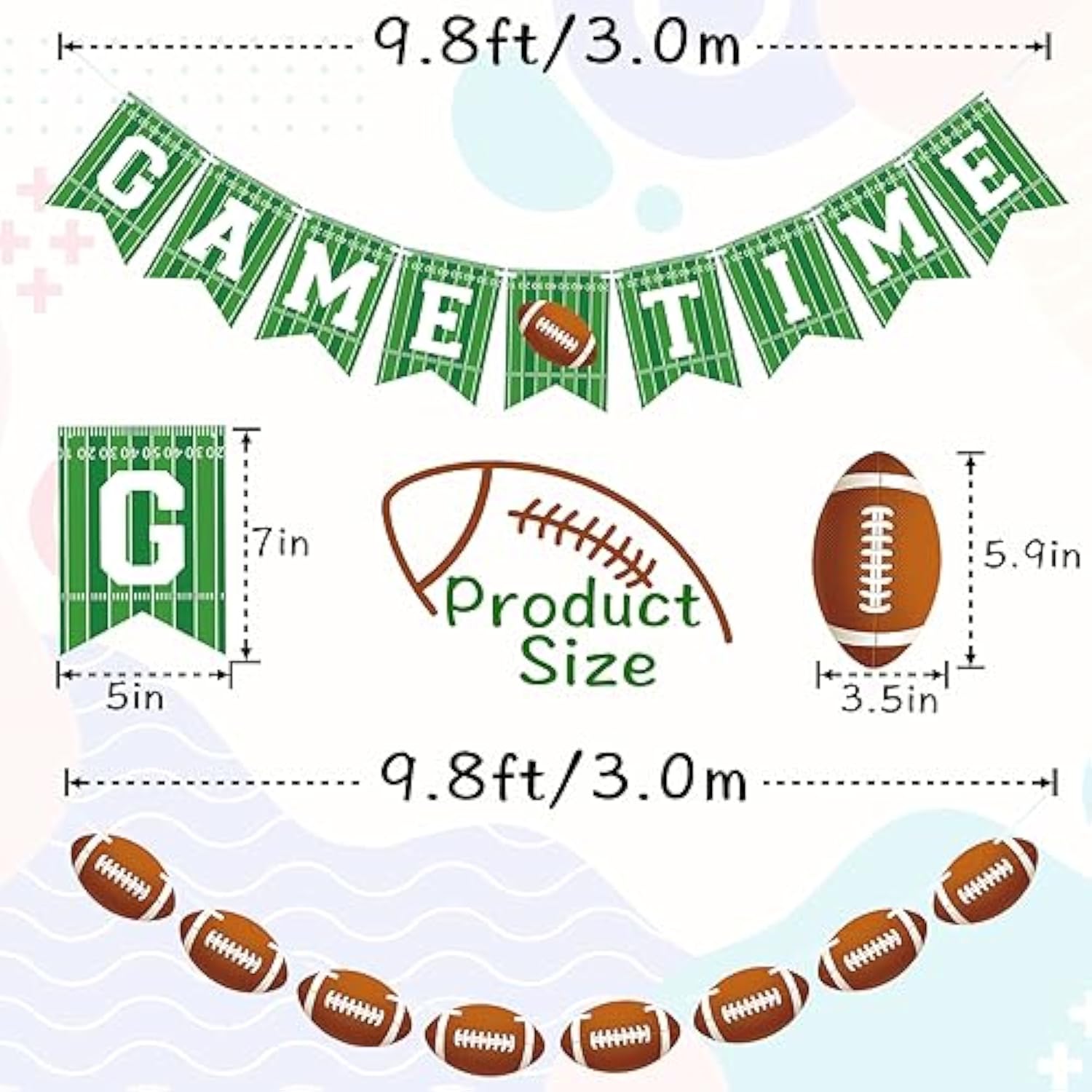 2 Pcs Game Time Football Banner - Garland for Game Day & Sports Party Decor