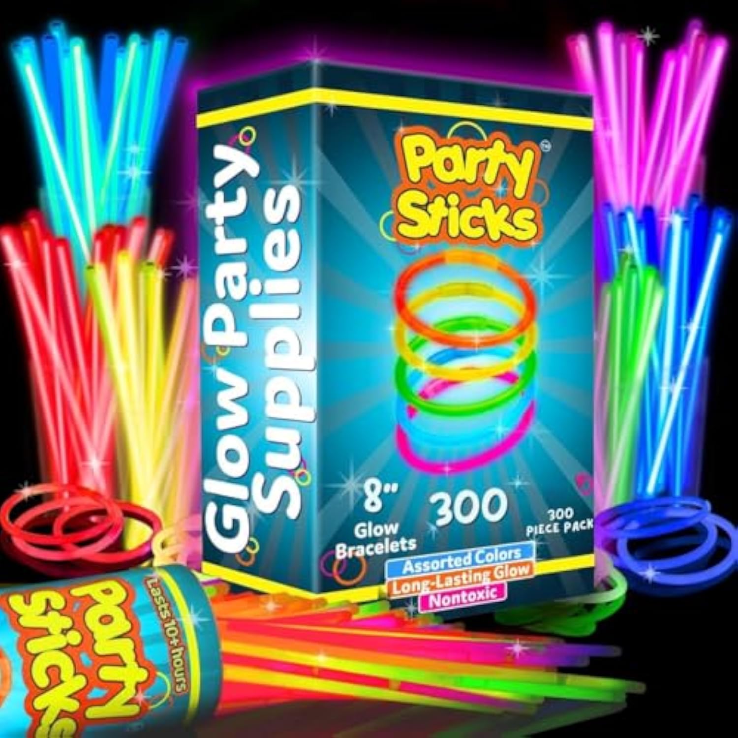 300-Pack PartySticks Glow Sticks 8-Inch Light Up Party Favors and Accessories