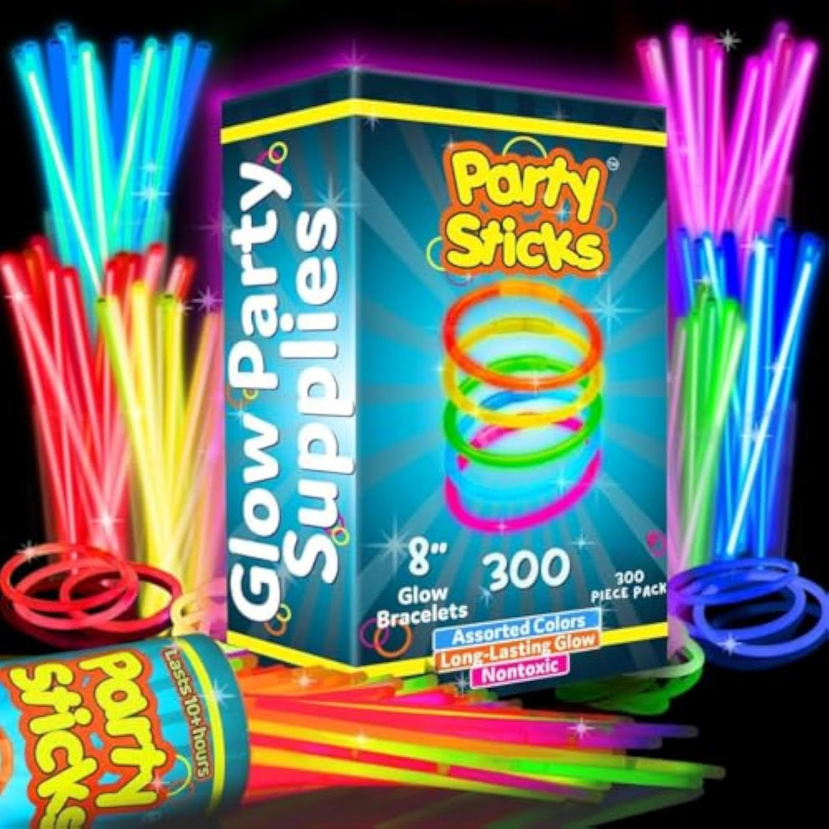 300-Pack PartySticks Glow Sticks 8-Inch Light Up Party Favors and Accessories
