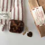 Compatible for AirPods 4 Case with Cleaner Kit Cute Cool Brown Leopard Cool Amber Tortoise Aesthetics Design Shockproof Love Keychain Cover for Girls