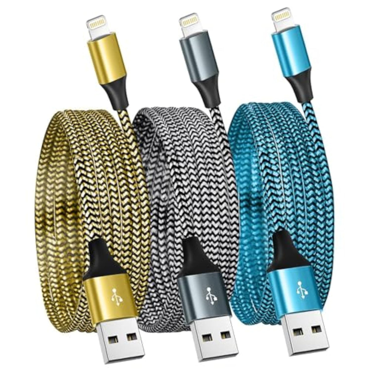 3 Pack 6FT MFi Certified Lightning Cable, Fast Charging Nylon Cord for iPhone/iPad