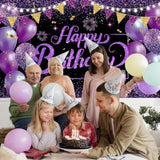 Purple Happy Birthday Banner Large Backdrop Party Decorations 72x44in