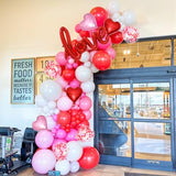 Pink Red White Balloons Arch Kit Mothers Day Balloon Garland Love Foil Balloons Red Pink Heart Shaped Balloon for Women Happy Mothers Day Best Mon Anniversary Sweet Valentine Day Romantic Decor